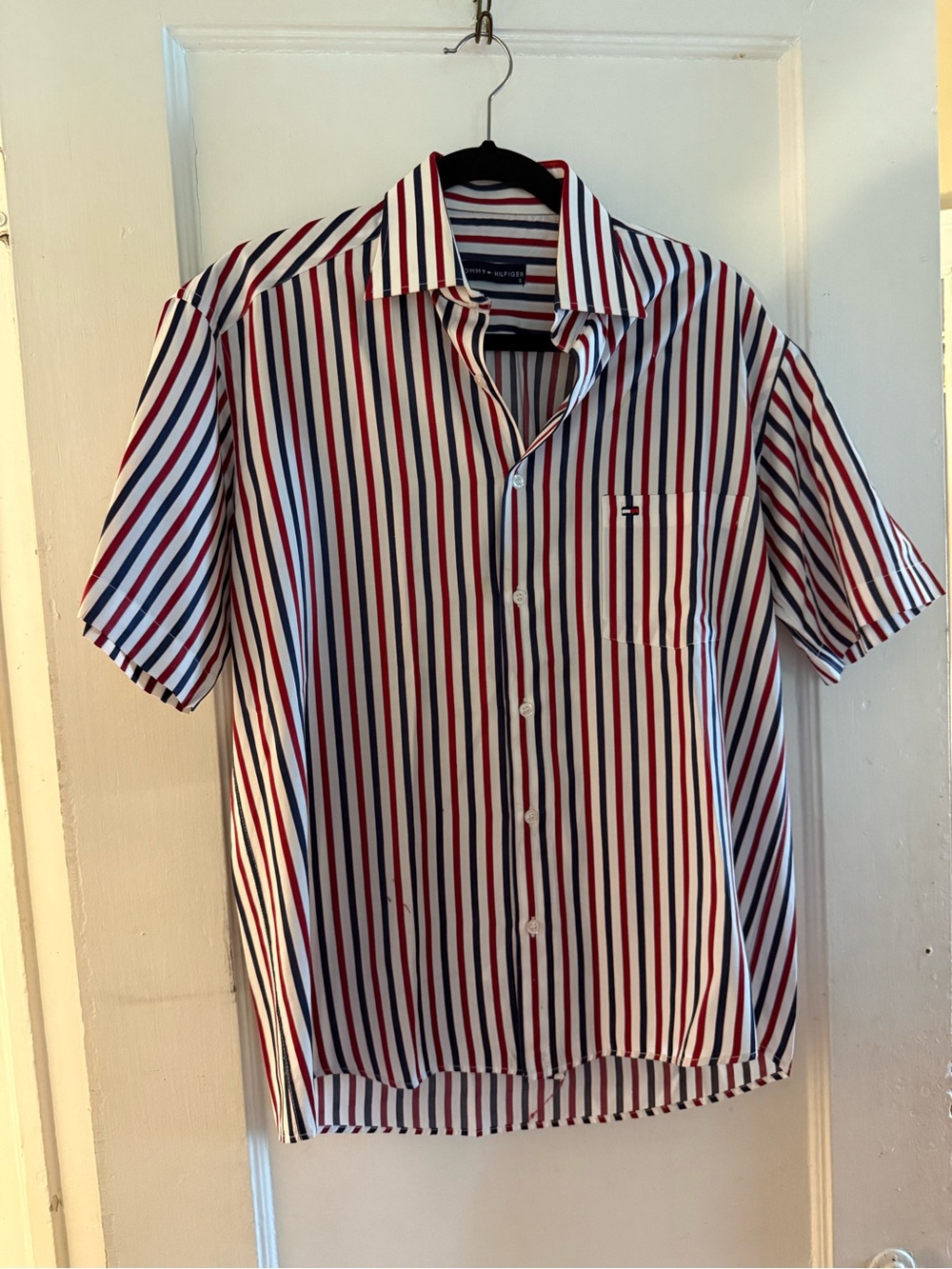 Tommy Hilfiger Red, White & Blue Vertical Stripe Short-Sleeve Shirt